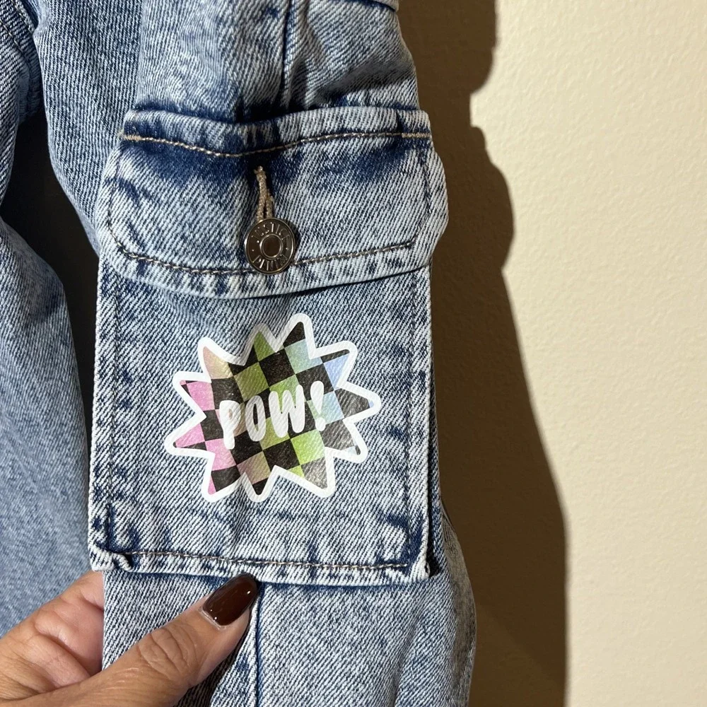 The Powerpuff Girls Justice Jeans Girls Sz 7 Easy Fit Acid Wash Mom Cargo‎ EUC